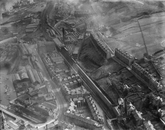 Port Glasgow, general view, showing Gourock Ropework Co. Ltd., Bay Street and Greenock Road.  Oblique aerial photograph taken facing east.