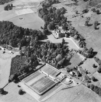 Kinfauns Castle and Walled Garden, Kinfauns.  Oblique aerial photograph taken facing north-west.