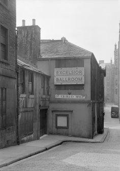 General view of Niddry Street entrance with sign for "Excelsior Ballroom"