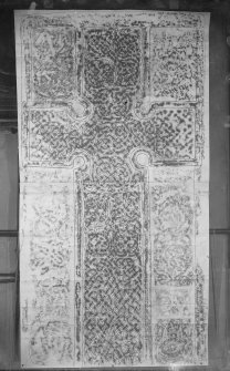 Photographic copy of rubbing showing the face of Rodney's Stone Pictish cross slab, Brodie.