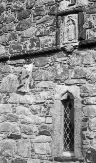 St Clement's Church, Rodel. Sculpture on west face of tower.