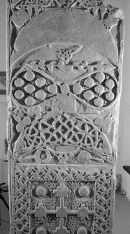 Detail of upper portion of reverse of Rosiemarkie no.1 Pictish cross slab in Groam House Museum, Rosemarkie.