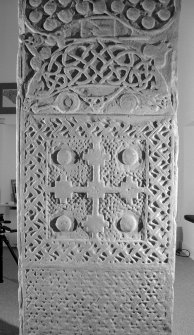 Detail of lower portion of reverse of Rosiemarkie no.1 Pictish cross slab in Groam House Museum, Rosemarkie.