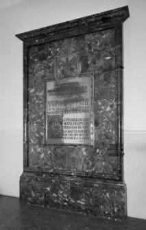 Interior. View of memorial plaque celebrating the opening of the Victoria Diamond Jubilee Pavilion.