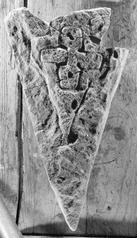View of cross marked stone, Kildonnan, Eigg.