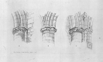 Iona, Iona Nunnery.
Photographic copy of drawing showing capitals of nave arcade.