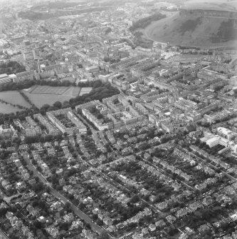 Aerial view including Salisbury Crags, Lauder Road, the Meadows, Sciennes, Dick Place, Grange Road, Causewayside, George Square seen from the South.