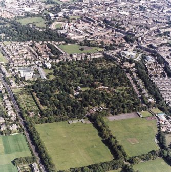 Edinburgh, oblique aerial view, taken from the SW, centred on the Royal Botanic Gardens and Inverleith House. Powderhall Stadium and the Tanfield headquarters of Standard Life Assurance are visible in the top half of the photograph.