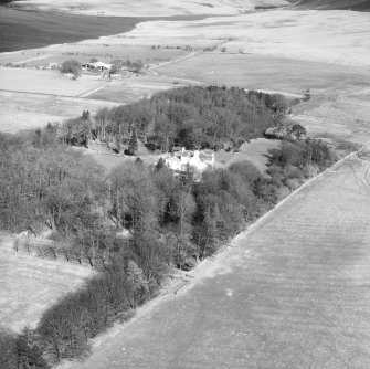 Bavelaw Castle, Fortified House and enclosures; cultivation remains.
Aerial view from South West.