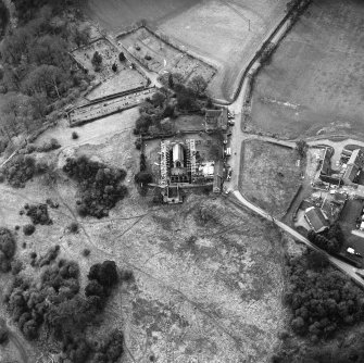 Aerial view of Roslin Chapel under repair, taken from the E.