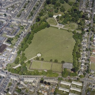 Oblique aerial view centred on the park and pavilion, taken from the SSE.