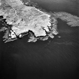 Stroma, oblique aerial view, taken from the W, centred on Mell Head.