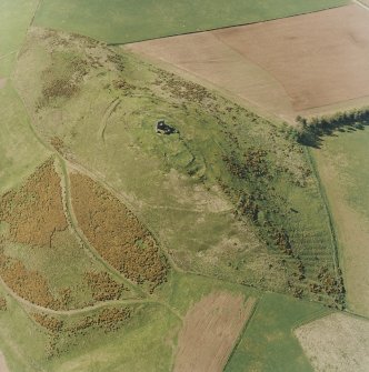Oblique aerial view centred on the remains of the fort and rig, taken from the SE.