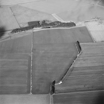 Oblique aerial view centred on the soil marks of the Roman Temporary Camp taken from the NNE.
