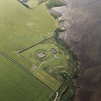 Aerial view of Orkney, Barnhouse, prehistoric settlement from the SE.