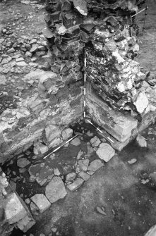 Excavation photograph - E face of wall 4 at Junction with N barmkin wall