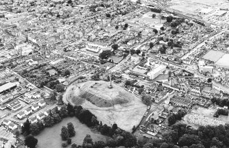 Elgin, oblique air photograph of town and motte (Ladyhill).