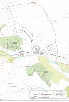 Map showing archaeological landscape around Hermitage Castle and Tofts Knowes, Liddesdale 