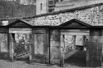 View of monuments in Old Calton Burial Ground, Edinburgh.