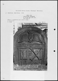 Notes and photographs relating to gravestones in Old Calton Burial Ground, Edinburgh, Midlothian.
