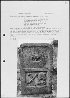 Photographs and research notes relating to graveyard monuments in Leswalt Churchyard, Wigtownshire. 
