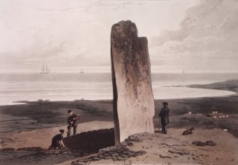 Aquatint Wm Daniell 1819, 'Druidical stone at Strather, near Barvas, Isle of Lewis'.