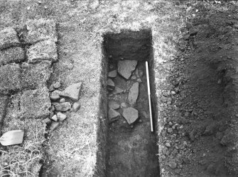 Photograph illustrating the excavation of the Doune, Roman fort (NN70SW 36) intervallum, E side by G S Maxwell.