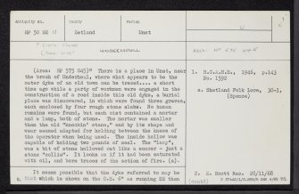 Unst, Underhoull, HP50SE 13, Ordnance Survey index card, page number 1, Recto