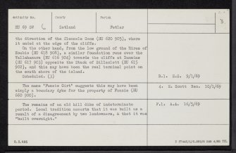 Fetlar, Funziegirt, HU69SW 6, Ordnance Survey index card, page number 3, Recto