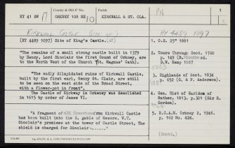 Kirkwall, Castle, HY41SW 17, Ordnance Survey index card, page number 1, Recto