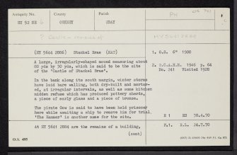 Eday, Castle Of Stackel Brae, HY52NE 6, Ordnance Survey index card, page number 1, Recto