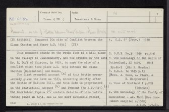 Inverness, Clachnaharry, Clan Battle Monument, NH64NW 1, Ordnance Survey index card, page number 1, Recto
