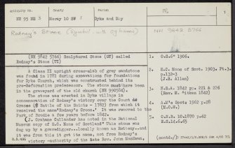 Brodie, Rodney's Stone, NH95NE 3, Ordnance Survey index card, page number 1, Recto
