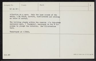 Craigneach Castle, NJ24SW 6, Ordnance Survey index card, page number 2, Verso