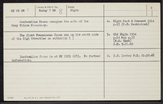 Elgin, Franciscan Friary, NJ26SW 8, Ordnance Survey index card, page number 2, Verso