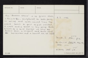 Mortlach, The Battle Stone, NJ33NW 12, Ordnance Survey index card, Verso