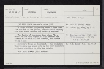 Macbeth's Stone, NJ50SE 5, Ordnance Survey index card, Recto