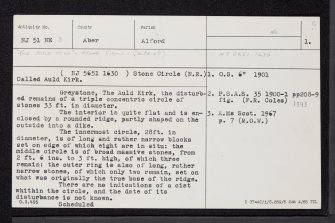 The Auld Kirk Of Alford, NJ51NE 3, Ordnance Survey index card, page number 1, Recto