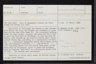 Battle Of Tillyangus, NJ52SW 6, Ordnance Survey index card, Recto