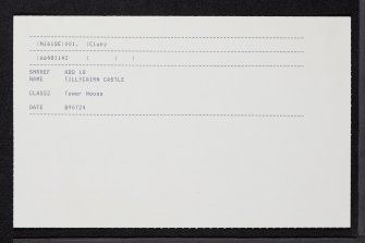 Tillycairn Castle, NJ61SE 1, Ordnance Survey index card, Recto