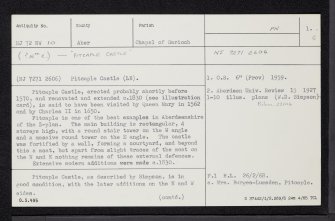 Pitcaple Castle, NJ72NW 10, Ordnance Survey index card, page number 1, Recto