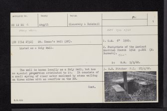 St Conan's Well, Dalmally, NN12NE 6, Ordnance Survey index card, page number 1, Recto