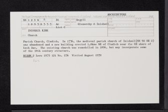 Inishail Kirk, NN12SW 8, Ordnance Survey index card, Recto