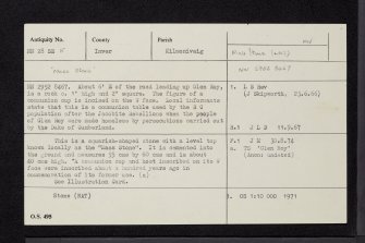 Glen Roy, 'Mass Stone', NN28SE 5, Ordnance Survey index card, Recto