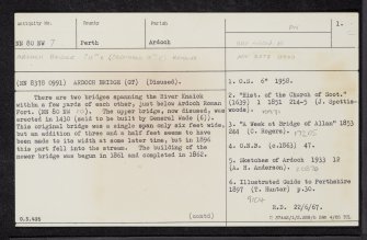 Braco, Ardoch Old Bridge, NN80NW 7, Ordnance Survey index card, page number 1, Recto