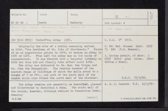 Inchaffray Abbey, NN92SE 4, Ordnance Survey index card, page number 1, Recto