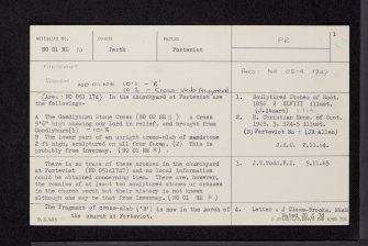 Forteviot Churchyard, Crosses, NO01NE 10, Ordnance Survey index card, page number 1, Recto