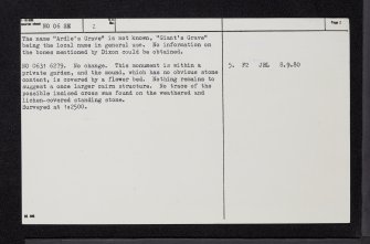 Ardle's Grave, NO06SE 2, Ordnance Survey index card, page number 2, Verso