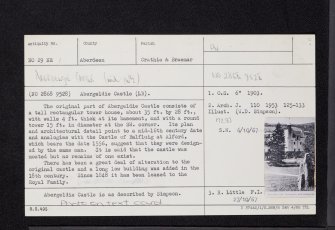 Abergeldie Castle, NO29NE 1, Ordnance Survey index card, Recto