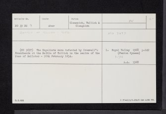 Battle Of Tullich, NO39NE 9, Ordnance Survey index card, Recto